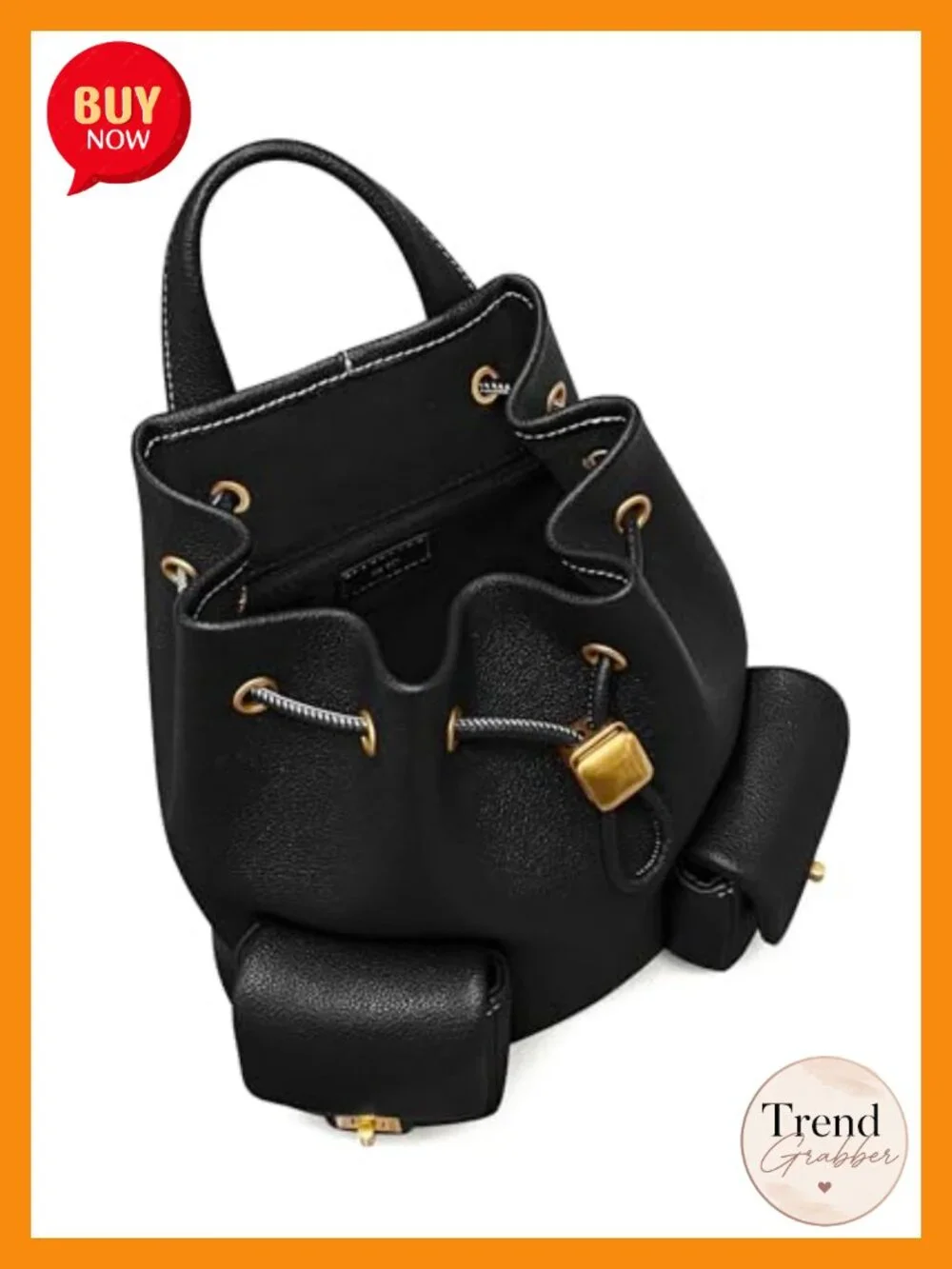 Vegan Leather Drawstring Utility Backpack Fits Phone